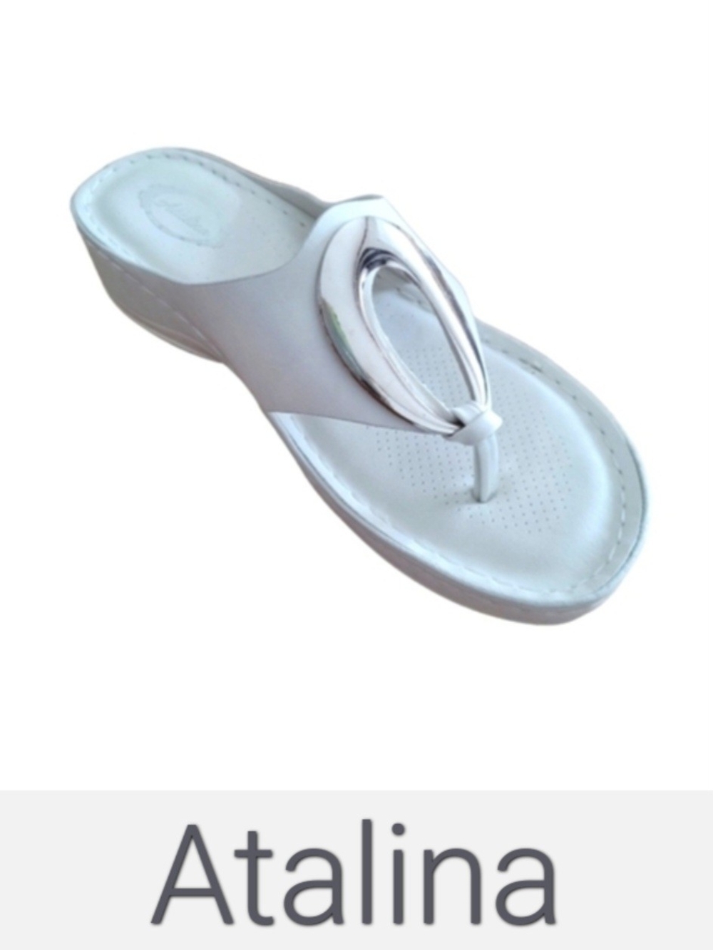 White Thong Sandals with Silver Accent - Women's Casual Slides - Picture 4 of 8